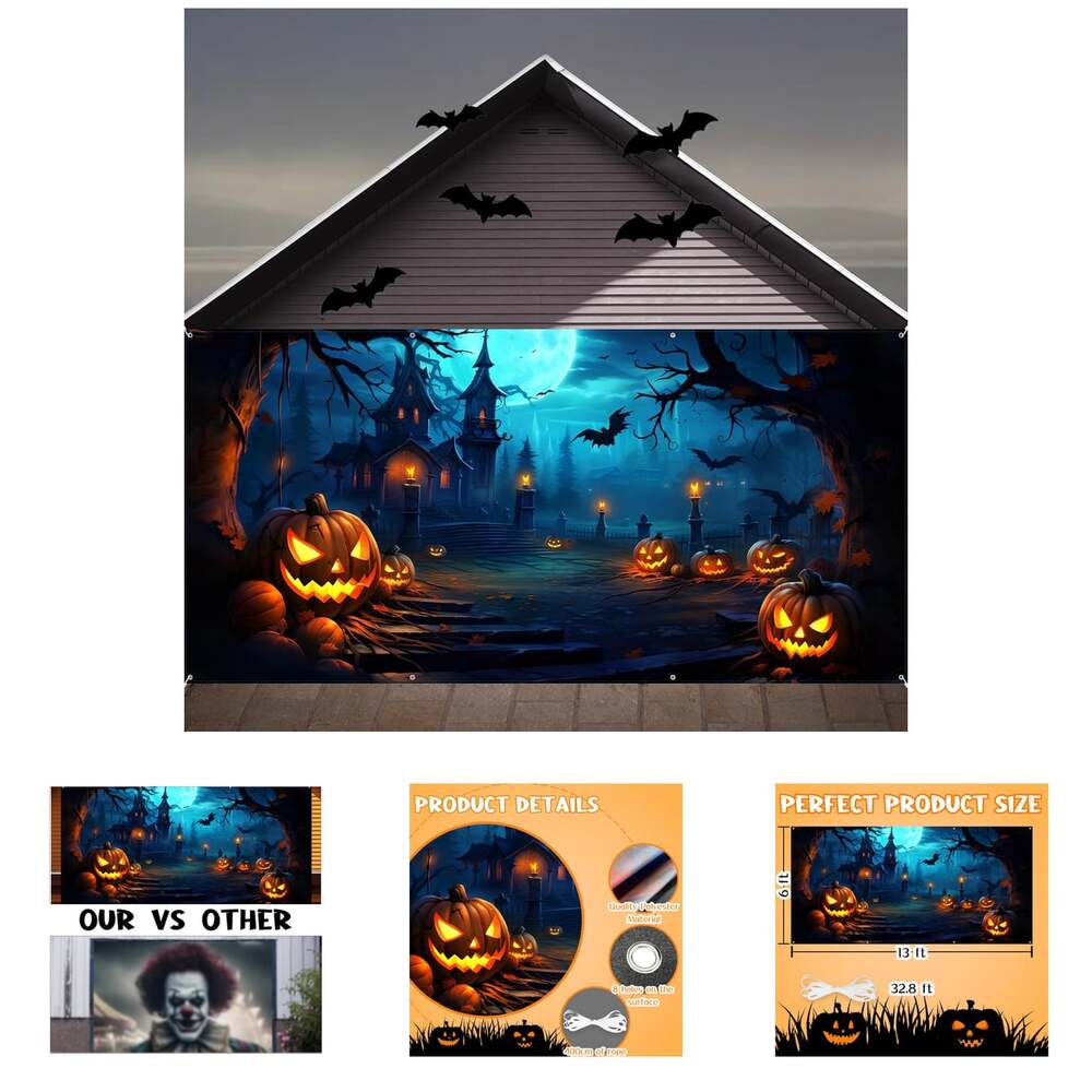 Halloween Garage Door Cover Large Hanging Backdrop 6X13 Ft Outdoor Wall